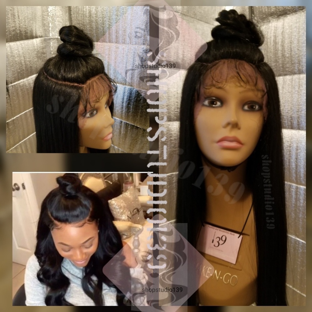 Human hair lace front wig w/ circular parting spac